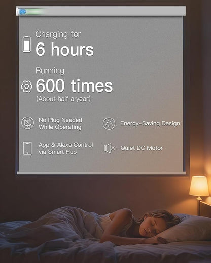 Motorized Roller Shade with Remote Control, Blackout Electric Shade for Windows Compatible with Alexa Google via Hub, Rechargeable Smart Window Blind Customized Size (Pure White)