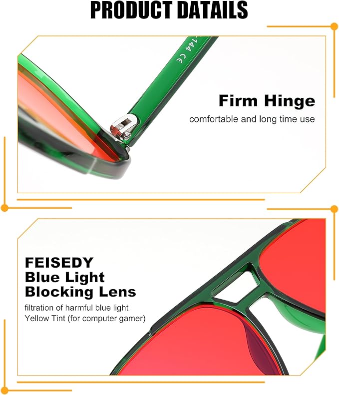 FEISEDY Sleep Blue Light Glasses for Woman Men 99.9% Computer Gaming Red Lens Eyeglasses Reduce Eyestrain G2835