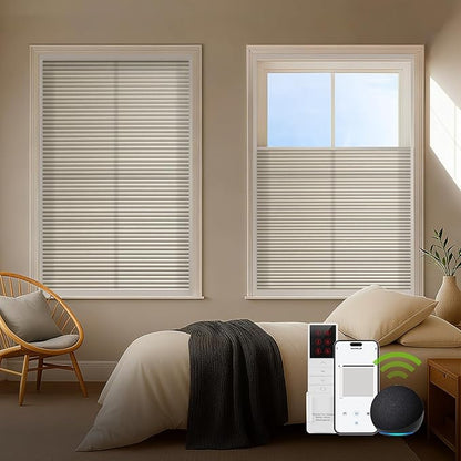 ZSTARR Motorized Skylight Shades Blackout Cellular Honeycomb Electric Blinds with Solar Panel Cordless Rechargeable with Remote for Roof and Slanted Windows Custom Size (LF Printed Taupe)