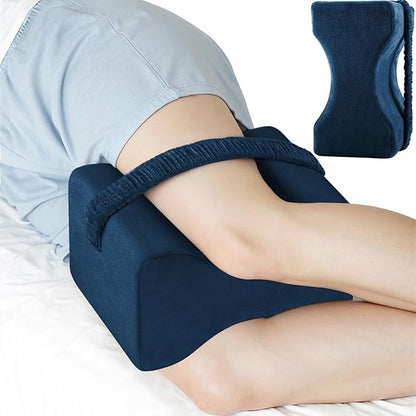 Knee Pillow for Side Sleepers, Memory Foam Leg Pillow with Strap for Side Sleeping, Supportive Elevation Pillow Between Legs for Knee, Ankle Sciatica, Pregnancy, Joint Pain (Blue/Regular)