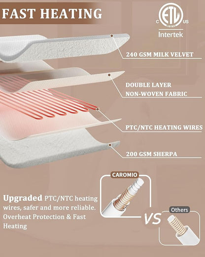 CAROMIO Heated Blanket Queen Size with LCD Dual Controller, Waffle Weave Fast Heating Electric Blankets, 10 Heat Levels & 1-12H Time Settings, ETL Certified, Machine Washable, Off White, 84" x 90"