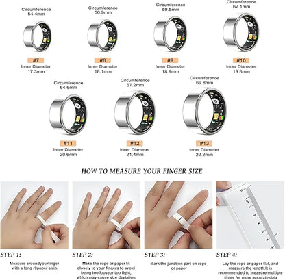 Smart Ring for Women Men,Fitness Tracker Ring with Heart Rate, Sleep Monitoring, Blood Oxygen, Step Counting for iOS and Android, No Subscription Fee, Waterproof, Valentines Day Gifts(Silver, 11)