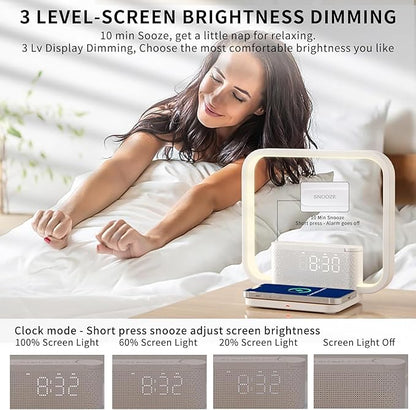 Sunrise Alarm Clock for Heavy Sleepers,Touch Lamps for Nightstand with Wireless Charger Station for iPhone/Samsung,Sound Machine,Wake Up Light with Snooze/Timer/10 Natural Sounds/3 Dimmable