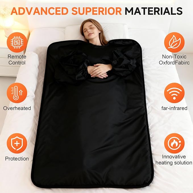 Sauna Blanket with Arm Sleeves for Home Use, Portable Design for Relaxation and Detoxification Highest 176℉