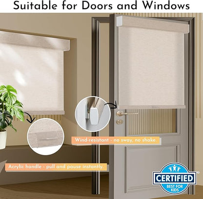 Persilux Light Filtering Roller Shades for Window Blinds,Cordless,Linen Fabric,Thermal Insulated Fabric UV Protection Shades for Home,Office,Bedroom,Door,Light Filtering-Beige,34 1/2" W X 64" H