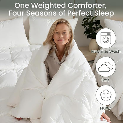 Calm&Relax Weighted Duvet Blanket: 2-in-1 Reversible Hybrid, Machine Washable with Cotton Fluffy Comforter & Heavy Side, 9-Layer Breathable for Hot Sleepers, Queen 20 lbs (60"x80")