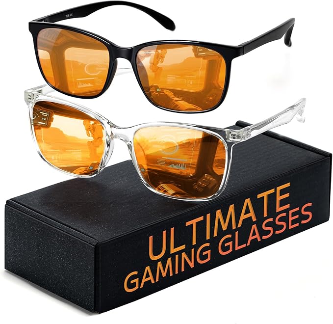 TIJN Blue Light Blocking Glasses for Men Women - Dual AR Coatings Amber Lens for Computer Gaming - Screen Fatigue & UV Protection - 2 Pack