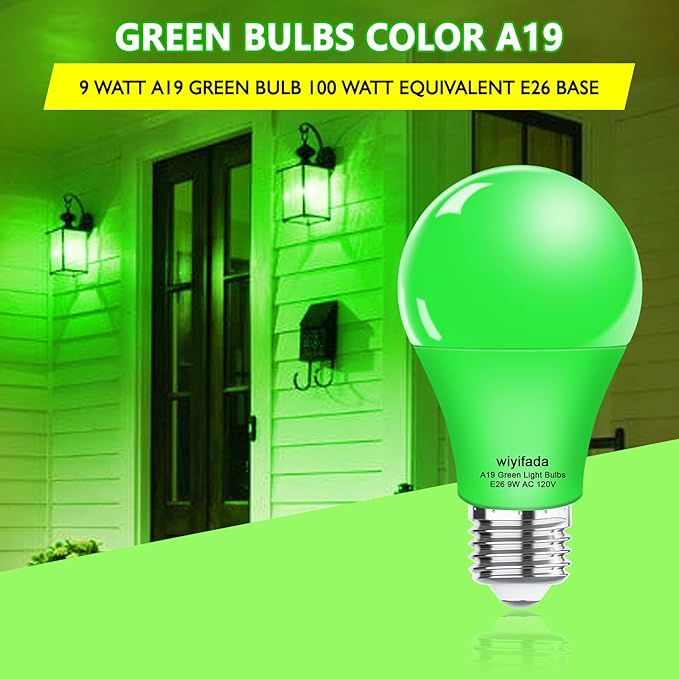 2 Pack A19 LED Green Light Bulbs,120V E26 Christmas Green LED Lights 9W Replace up to 100W,Dimmable Colored Light Bulbs for St. Patrick's Day, Porch Light, Party Decoration, Holiday Lighting