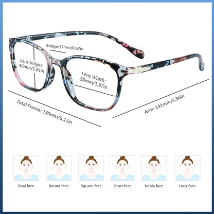 VisionGlobal Blue Light Blocking Glasses for Women, Anti Eyestrain, Computer Reading, TV Glasses, Stylish Square Frame, Anti Glare(+5.00 Magnification)