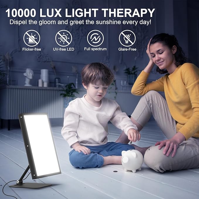 Light Therapy Lamp,10000 Lux UV-Free Desk Happy Lamp, 5 Colors & 5 Brightness Levels I-Beam Sun Lamp with Flexible Gooseneck for Study/Home/Office