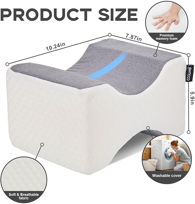 Knee Pillow for Side Sleepers, Leg & Knee Support Pillow, Hip Pillow for Side Sleepers, Hip Pain Relief, Memory Foam Alignment Pillow - Relieve Hip Pain & Sciatica(Grey)