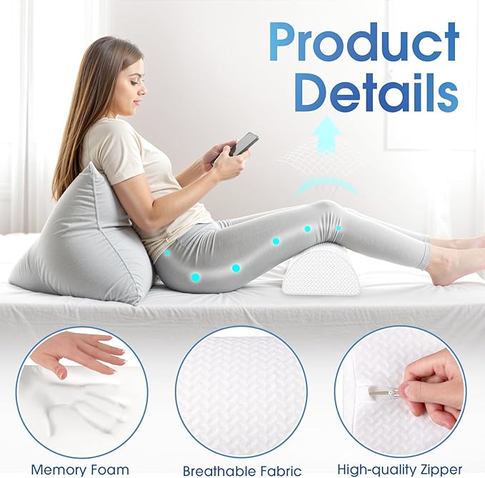 Knee Pillow for Back Sleeping Memory Foam Half Moon Bolster Pillow for Legs, Under Knee Support, Ankle & Foot Comfort Orthopedic Pillow for Side Sleepers (White, 22" x 8.7" x 5.3")