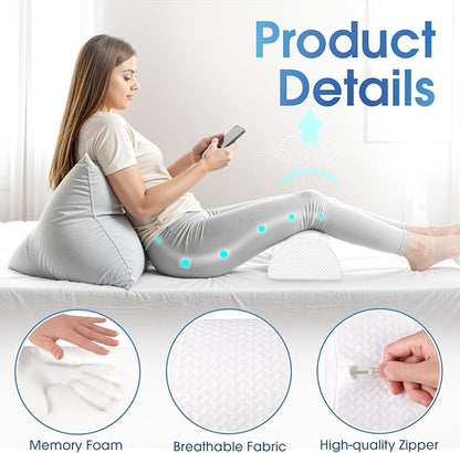 Knee Pillow for Back Sleeping Memory Foam Half Moon Bolster Pillow for Legs, Under Knee Support, Ankle & Foot Comfort Orthopedic Pillow for Side Sleepers (White, 22" x 8.7" x 5.3")