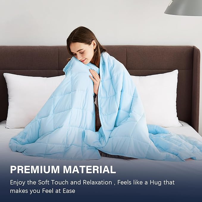 CuteKing Weighted Blanket for Adults: Weighted Blanket with Premium Glass Beads - Breathable Heavy Blanket for Comfort Sleep - Thick Blanket for Adult All Season (25lbs, 88"x104", Light Blue)