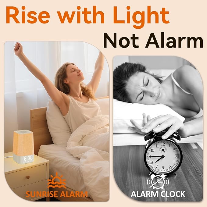 White Noise Sound Machine: 30 Soothing Sounds, Sunrise Alarm Clock for Gentle Wake Up, Adjustable Volume & Night Light, Timer - Easy to Sleep, Relax, Focus