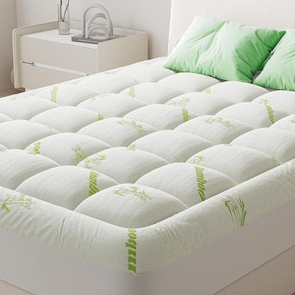 NEWBULIG Full Mattress Topper Viscose Derived from Bamboo, Thick Pillow Top Mattress Pad with Stretchable Pockets, Soft Mattress Topper for Back Pain Relief