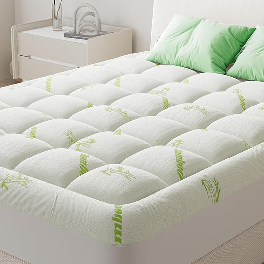 NEWBULIG Twin XL Mattress Topper Viscose Derived from Bamboo, Thick Pillow Top Mattress Pad with Stretchable Pockets, Soft Mattress Topper for Back Pain Relief