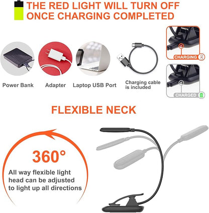 HONWELL Amber Book Light, Rechargeable Amber Reading Light for Books in Bed, Clip on Reading Light, Dimmable Book Light, Blue Light Blocking Reading Light, Warm Book Light for Kids Bookworms