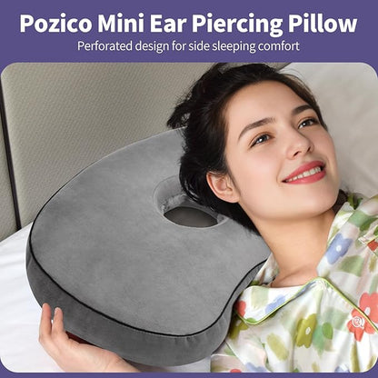 Curved Ear Piercing Pillow - Orthopedic Donut Design with 3.5" Ear Hole Relief, Gray Velvet Side Sleeper Support for Healing Piercings