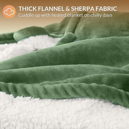 HOMLYNS LuxeHeat Heated Blanket Electric Blanket Full Size, Soft Flannel Sherpa Heating Blanket with 10 Heat Settings, 1-10 hrs Timer Auto Shut Off (72x84 inches, Green)