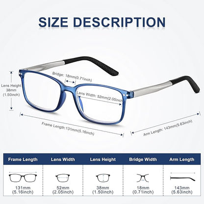 EASY READ TR90 Progressive Multifocal Reading Glasses for Men,Rectangular Blue Light Blocking Readers with Spring Hinge