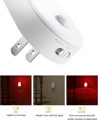 L LOHAS LED Red Night Light Plug in, Motion Sensor Night Light for Kids, 30/60LM, Red Nightlight, Motion Activated Night Lights for Bathroom, Hallway, Holiday Christmas Decoration, 2 Pack