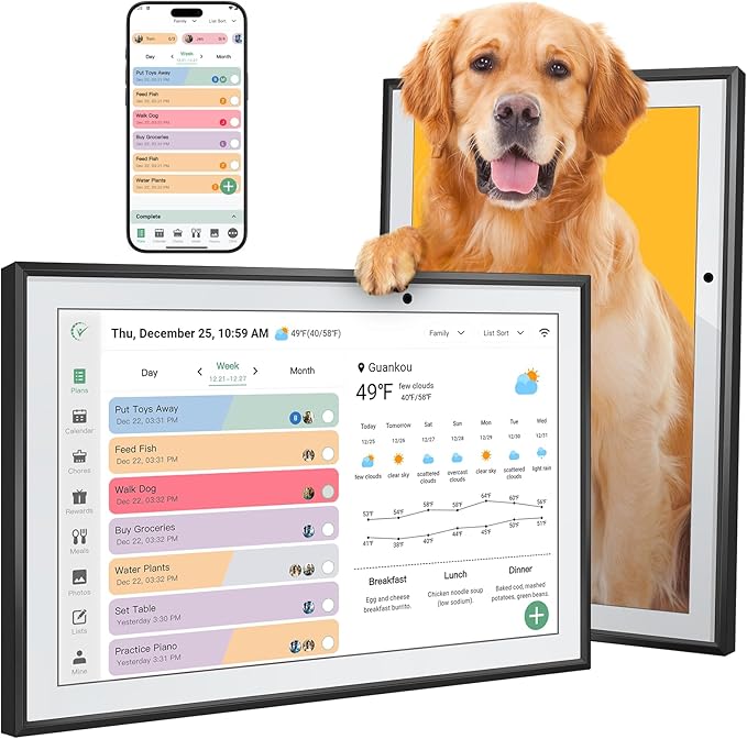 Digital Calendar 10.1 Inch Smart Electronic Family Planner with Chore Chart Display, IPS HD Touch Screen with WiFi App Control, Share Photos, Videos and Sound Reminder Desk Calendar Refills