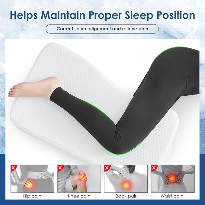 Leg Pillow for Side Sleepers, Memory Foam Knee Pillow for Side Sleeping, Leg Elevation Pillow for Hip/Back/Sciatica Pain Relief Helps Spine Alignment -18"x30" (4 INCHES) (Cooling, L)