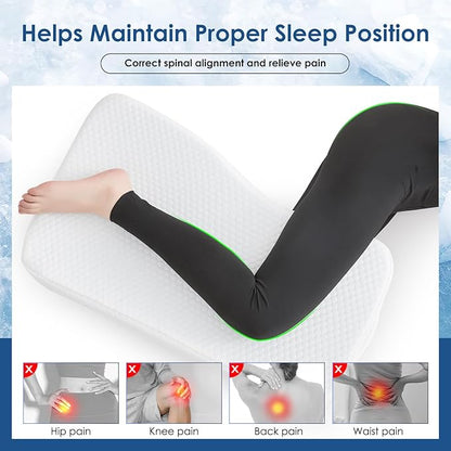 Leg Pillow for Side Sleepers, Memory Foam Knee Pillow for Side Sleeping, Leg Elevation Pillow for Hip/Back/Sciatica Pain Relief Helps Spine Alignment -18"x30" (4 INCHES) (Cooling, L)