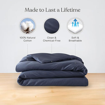 Baloo 100% Cotton Duvet Cover for 15lb/20lb Weighted Blanket (Navy Blue - 60"x80" - Full/Queen Size) | Cool, Soft & Durable