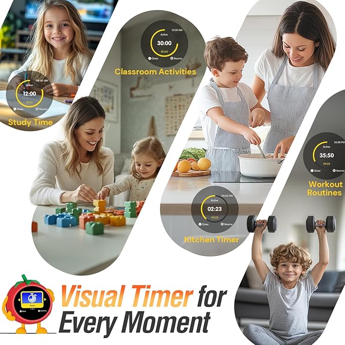 MOMILLA Kids Alarm Clock for Bedrooms, Visual Timer with 2.8" LCD Display 4 Alarms, Digital Clock with White Noice Sound Machine for Heavy Sleepers Kids, Christmas Birthday Gifts for Girls Boys