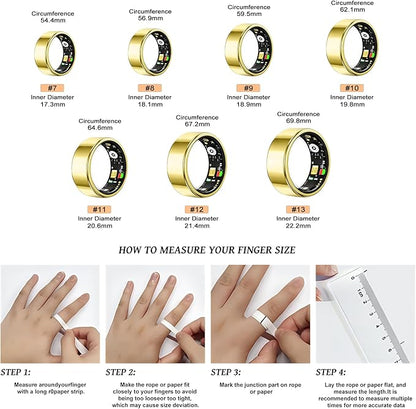 Smart Ring for Women Men,Fitness Tracker Ring with Heart Rate, Sleep Monitoring, Blood Oxygen, Step Counting for iOS and Android, No Subscription Fee, Waterproof, Valentines Day Gifts(Gold, 11)