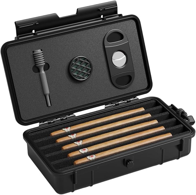 Cigar Humidor, ClGCRAFT Travel Cigar Humidor Box- Portable Cigar Case with Humidifier Disc, Waterproof, Essential Airtight Travel Humidor Kit for Cigar Aficionados (Holds up to 5 Cigars)