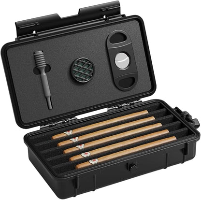 Cigar Humidor, ClGCRAFT Travel Cigar Humidor Box- Portable Cigar Case with Humidifier Disc, Waterproof, Essential Airtight Travel Humidor Kit for Cigar Aficionados (Holds up to 5 Cigars)