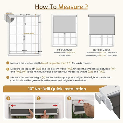 Grandekor No Drill Motorized Blinds with Remote, Blackout Roller Shade Electric Smart Remote Control Blinds, Fit for APP and Voice Control Smoky Gray-Blackout 44" W x 64" H