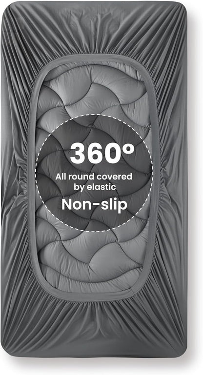 SLEEP ZONE Cooling Twin Mattress Topper for Single Bed, Premium Zoned Cool Mattress Pad Cover, Padded Mattress Protector Breathable Washable, Deep Pocket 8-21" (Grey, Twin, 39 x 75)