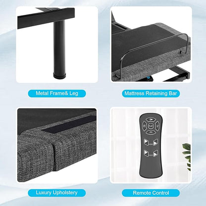 Vipbear Queen Adjustable Bed Base - Dual Motor Bed Frame with Wireless Remote, Zero Gravity/Anti-Snore/TV Mode, Under-Bed LED Light & 4 USB Ports, 3-Height Adjustable Legs