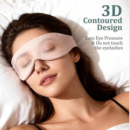Silk Sleep Mask for Women & Men - 2 Pack Eye Masks for Sleep, 100% Blackout Sleeping Mask, 3D Zero Pressure Side Sleeper Night Blindfold Eye Cover for Travel Nap Couple (Pink & Black)