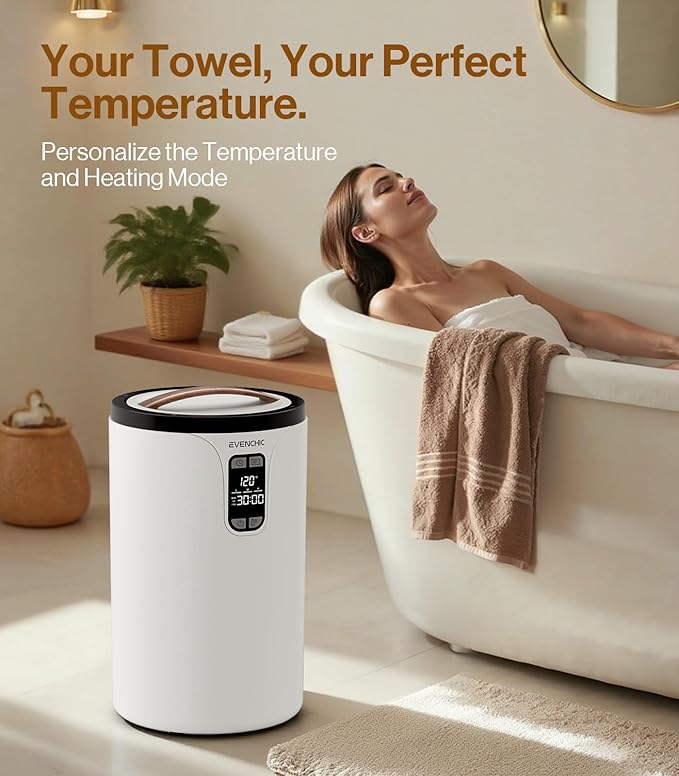 Towel Warmer, 20L Hot Towel Warmers for Bathroom with 24H Timer, Temperature Adjustable, LED Display, Auto Shut Off, Even Heated for Oversized Towels, Bathrobes, Blankets,Ivory