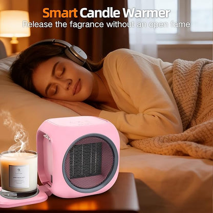 Upgraded Space Heater & Candle Warmer Plate, Space Heater for Indoor Use with Thermostat, Coffee Mug Warmer, 800W Portable Electric Heater for Bedrooms, Offices, Home