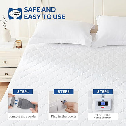 Sealy Heated Mattress Pad Full Size, Luxury Quilted Electric Bed Warmer with 10 Heat Settings & Auto Off 1-12 Hours | Fit Up to 15" Deep Pocket | ETL Certified | Machine Washable