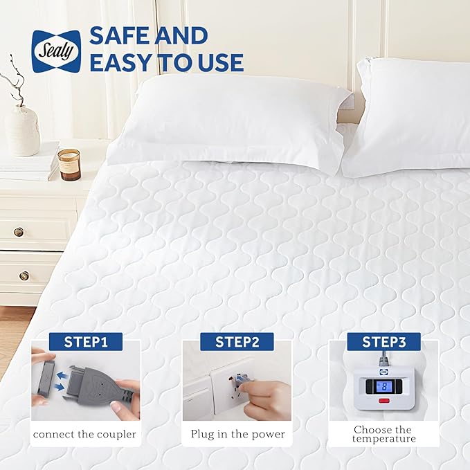 Sealy Heated Mattress Pad Twin Size, Luxury Quilted Electric Bed Warmer with 10 Heat Settings & Auto Off 1-12 Hours | Fit Up to 15" Deep Pocket | ETL Certified | Machine Washable