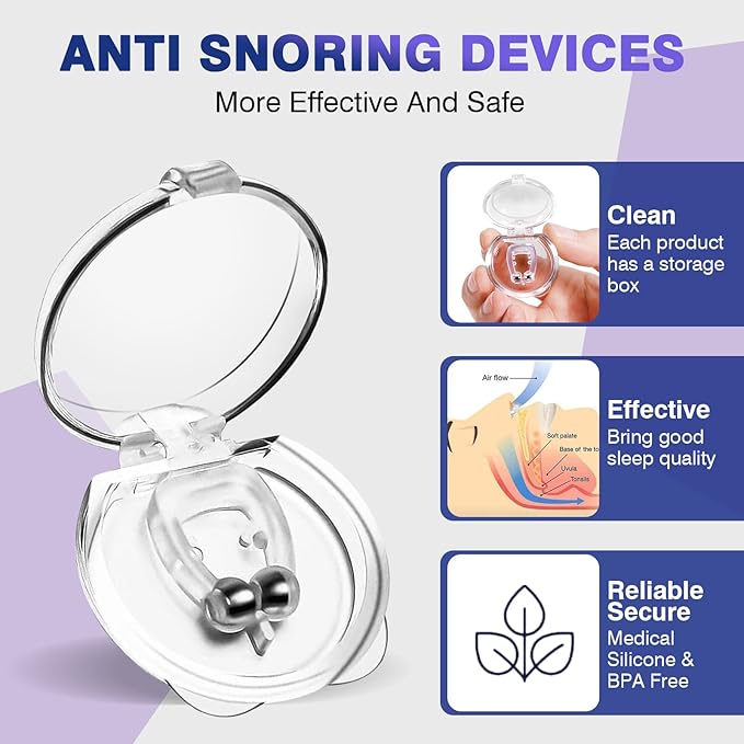 Anti Snoring Devices, Snore Stopper with Adjustable Magnet, Silicone Nose Clip Stop Snoring, Effective to Relieve Snoring, Snoring Solution for Comfortable and Quieter Sleep, White,M
