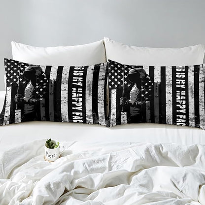Manfei Fencing Fitted Sheet Twin Size, Sword Fighting Sports Theme Bedding Set 2pcs, American Flag Fencer Bed Cover with 1 Pillowcase, Kids Boys Teens Room Decor, Soft Bedding(No Top Sheet)