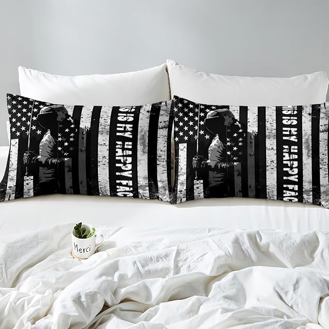 Manfei Fencing Fitted Sheet Full Size, Sword Fighting Sports Theme Bedding Set 3pcs, American Flag Fencer Bed Cover with 2 Pillowcases, Kids Boys Teens Room Decor, Soft Bedding(No Top Sheet)
