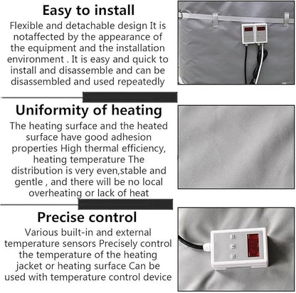 IBC Tote Heater Blanket, IBC Tote Heating Jacket, 55 Gallon/275 Gallon Smart Temperature Control up to 200°C, IBC Tote Insulated Cover, For petroleum, chemical, food processing Grey-275Gallon1000L