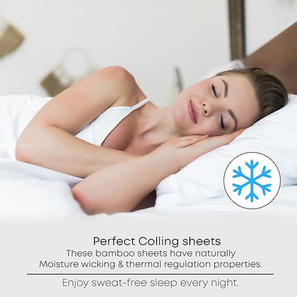 LINENWALAS Fitted Sheet Only Viscose Derived from Bamboo, Bottom Sheet for King Size Bed – 16” Deep Pocket, All Around Snug Fit – Cooling, Breathable, Soft, Hypoallergenic (Bahamas Blue, King)