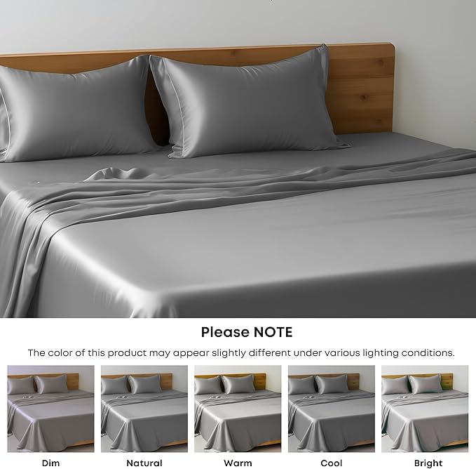 LINENWALAS King Flat Sheet Only - Rayon Derived from Bamboo Silk Bed Sheet, Premium Breathable Cooling Sheet, Soft Top Sheet (King, Light Grey)