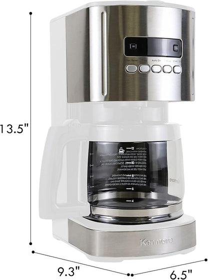 Kenmore Drip Coffee Maker - 12 Cup Programmable Cafe Machine With Glass Pot, Regular & Bold Brew, Auto Shut Off Large Water Reservoir, Reusable Filter, Kitchen Appliances For Cafeteria Barista, White