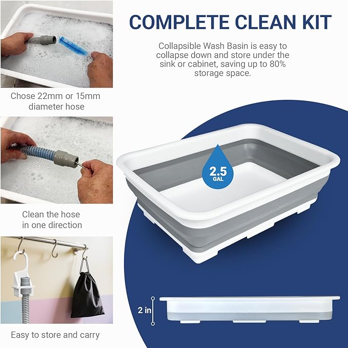 9 Pack CPAP Tube Cleaning Kit, Collapsible Wash Basin, CPAP Hose Holder, CPAP Tube Clips, CPAP Tubing Holder, Tube Cleaning Brush Fits for Standard15-22mm Diameter Tubing with Storage Bag